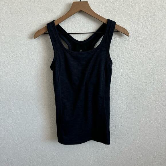 prAna Becksa Scoop Neck Racerback Tank Top Midnight Dew Heather Navy Blue XS - Picture 3 of 8